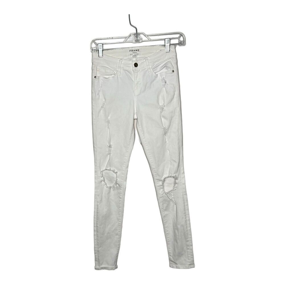 Frame Womens Distressed White Skinny Jeans Size 26